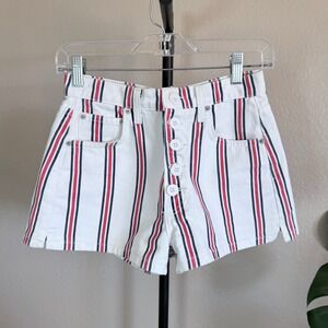 Reformation Charlie Short Grenada Striped High Rise Button Fly Denim Shorts 26